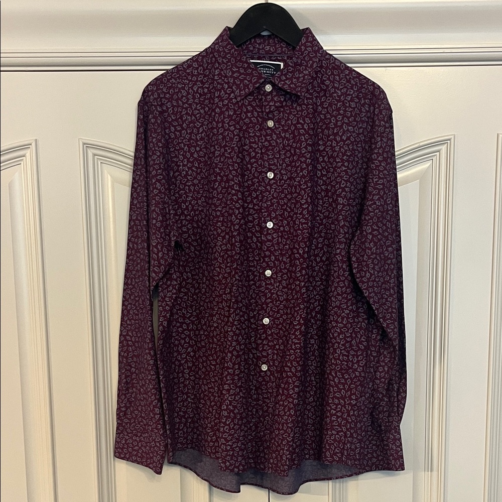Charles Tyrwhitt Maroon Patterned Button Down Shi… - image 1